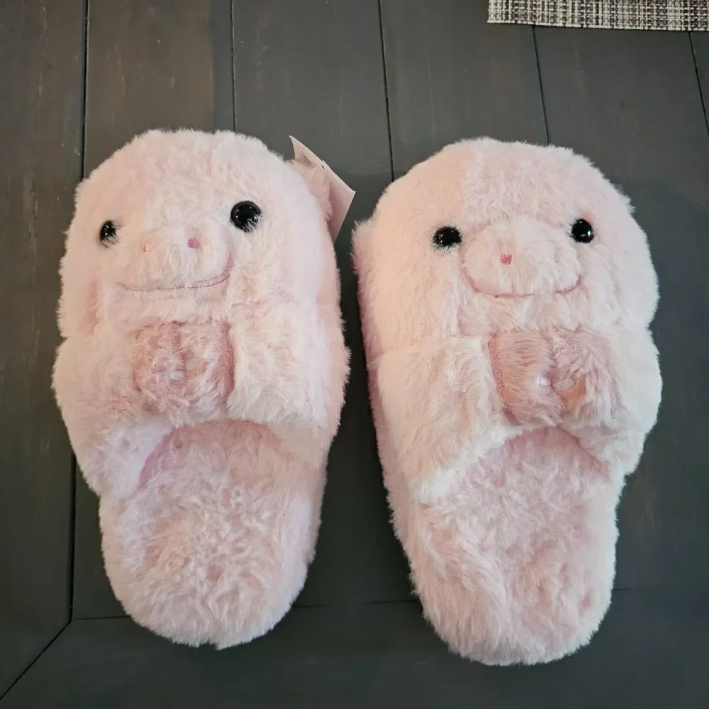 Girls Cute pig Animal Design Memory Foam Slippers Pink Size 2-3